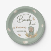 ボホ子供部屋グリーンテディベア赤ちゃんシャワー ペーパープレート (正面)