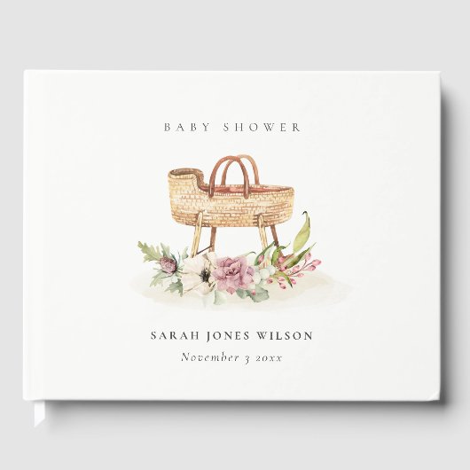 ボホ子供部屋ピンクフローラバシネットベイビーシャワー ゲストブック (正面)