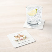 ボホ子供部屋ピンクフローラバシネットベイビーシャワー スクエアペーパーコースター (インサイチュ)