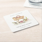 ボホ子供部屋ピンクフローラバシネットベイビーシャワー スクエアペーパーコースター (アングル)