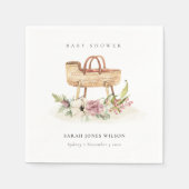 ボホ子供部屋ピンクフローラバシネットベイビーシャワー スタンダードカクテルナプキン (正面)