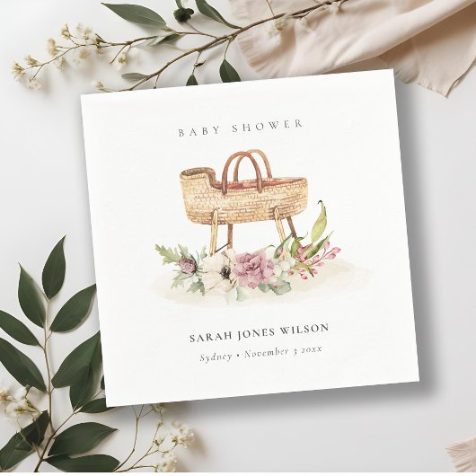 ボホ子供部屋ピンクフローラバシネットベイビーシャワー スタンダードカクテルナプキン