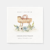 ボホ子供部屋ブルーフローラバシネットベイビーシャワー スタンダードカクテルナプキン (正面)