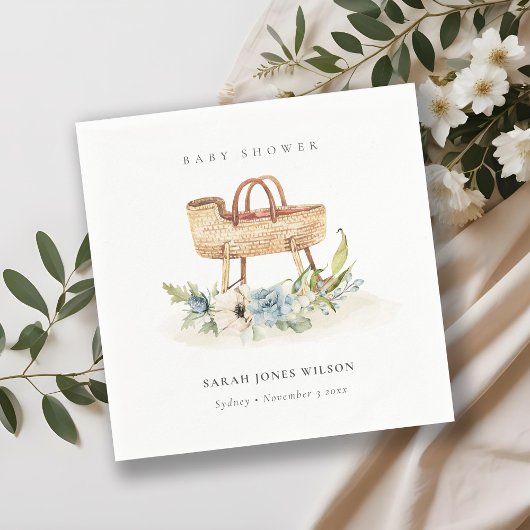 ボホ子供部屋ブルーフローラバシネットベイビーシャワー スタンダードカクテルナプキン