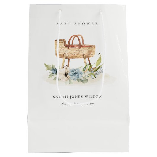 ボホ子供部屋ブルーフローラバシネットベイビーシャワー ミディアムペーパーバッグ (裏面)