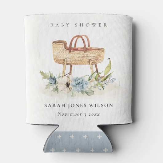 ボホ子供部屋ブルーフローラバシネットベイビーシャワー 缶クーラー (裏面)