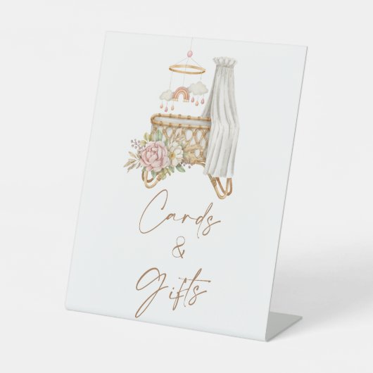 ボホ子供部屋ベビーシャワーカードとギフト 台座サイン (正面)