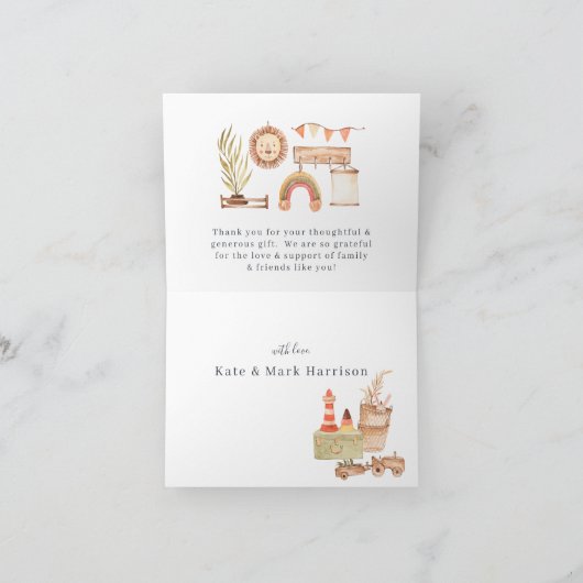 ボホ子供部屋男女兼用ベイビーシャワーありがとう サンキューカード (内部)