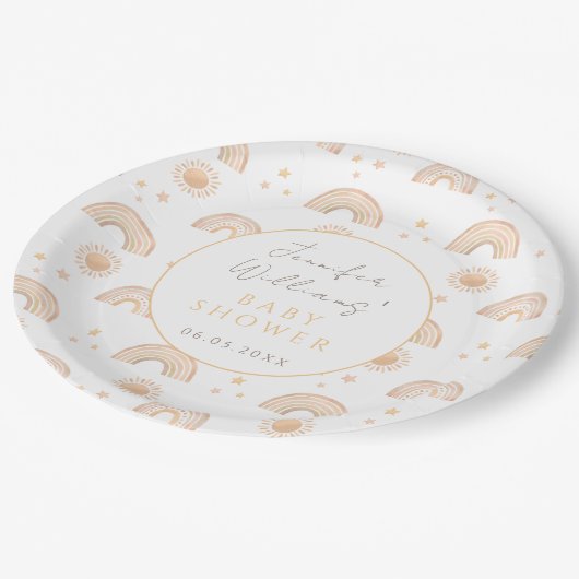 ボホ小さな太陽男女兼用の赤ちゃんシャワー ペーパープレート (アングル)
