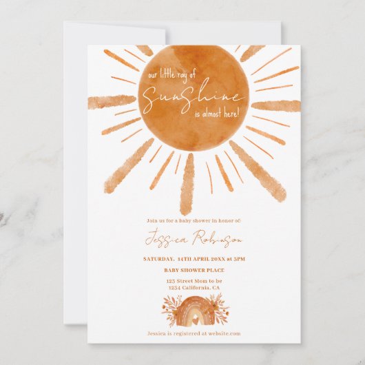 ボホ小さな日照虹のオレンジ色の赤ちゃんシャワー 招待状 (正面)