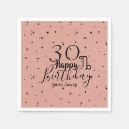 ボホ山羊座ブラックスターズピンクの誕生日ナプキンス スタンダードカクテルナプキン