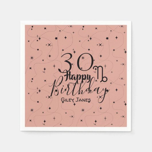 ボホ山羊座ブラックスターズピンクの誕生日ナプキンス スタンダードカクテルナプキン (正面)