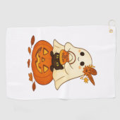 ボホ幽霊&ブラックキャット – カボチャのトリックまたは治療 ゴルフタオル (横)