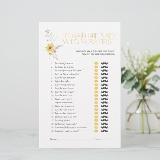 ボホ彼は彼女はヒマワリのブライダルシャワーゲームを言った (スタンド正面)