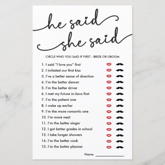 ボホ彼は彼女はブライダルシャワーゲームを言った (正面)