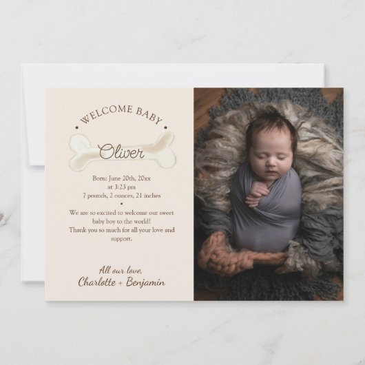 ボホ恐竜ベージュ2枚の写真誕生のお知らせ 案内状 (裏面)