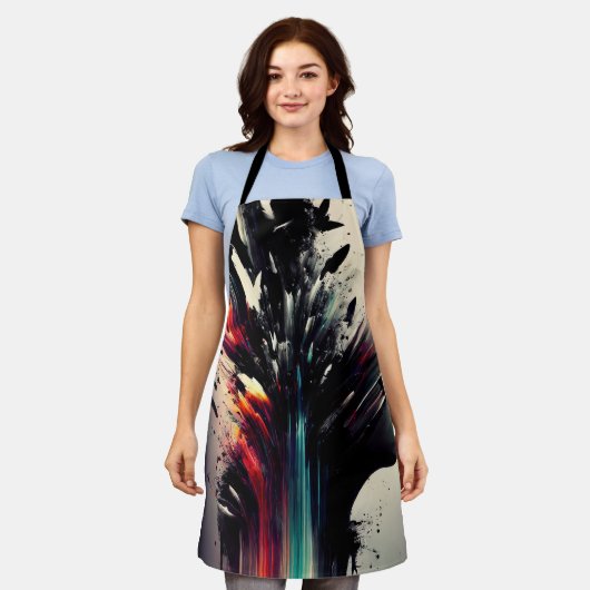 ボホ抽象芸術アートと女の子顔 エプロン (着用した状態)