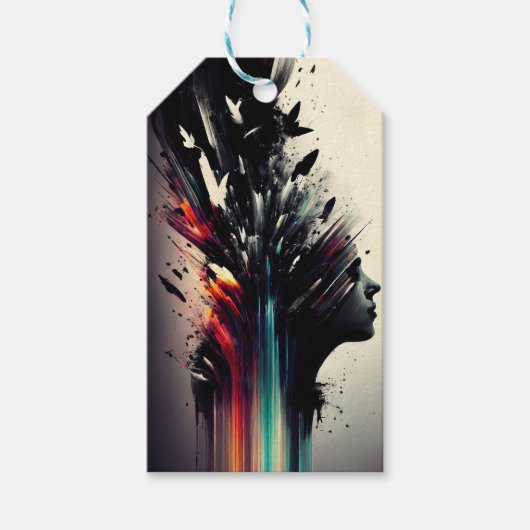 ボホ抽象芸術アートと女の子顔 ギフトタグ (正面)