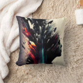 ボホ抽象芸術アートと女の子顔 クッション (ブランケット)