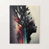 ボホ抽象芸術アートと女の子顔 ジグソーパズル (縦)