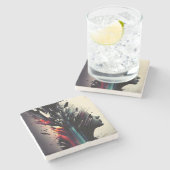 ボホ抽象芸術アートと女の子顔 ストーンコースター (横)