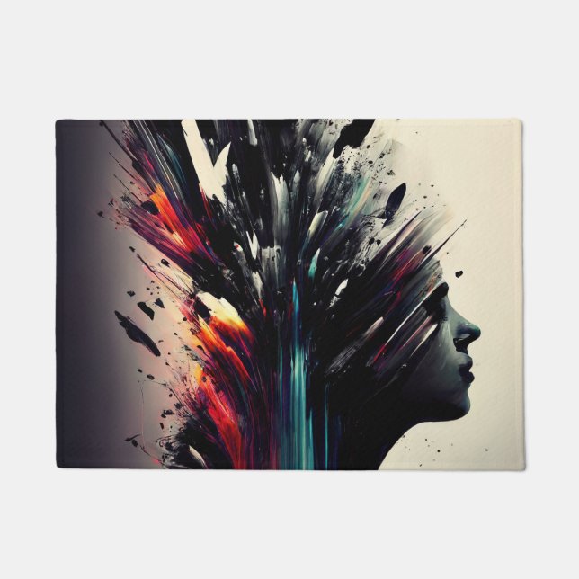 ボホ抽象芸術アートと女の子顔 ドアマット (正面)