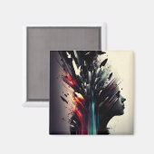 ボホ抽象芸術アートと女の子顔 マグネット (正面/裏面)