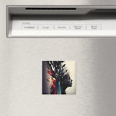 ボホ抽象芸術アートと女の子顔 マグネット (インサイチュ (食洗機))