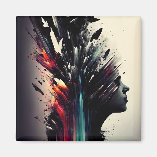 ボホ抽象芸術アートと女の子顔 マグネット (正面)