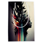 ボホ抽象芸術アートと女の子顔 ミディアムペーパーバッグ (正面)