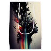 ボホ抽象芸術アートと女の子顔 ミディアムペーパーバッグ (裏面)