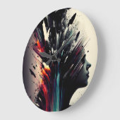 ボホ抽象芸術アートと女の子顔 ラージ壁時計 (傾斜)