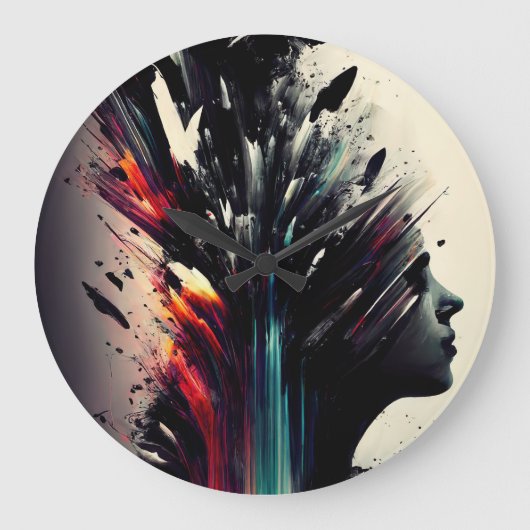 ボホ抽象芸術アートと女の子顔 ラージ壁時計 (正面)