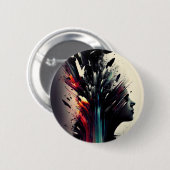 ボホ抽象芸術アートと女の子顔 缶バッジ (正面&裏面)