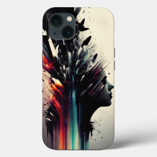 ボホ抽象芸術アートと女の子顔 iPhone 13ケース