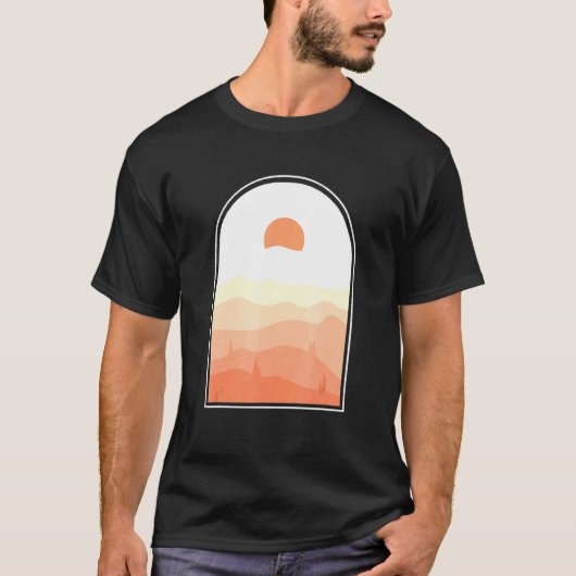 ボホ抽象芸術アートデザートサンセットランドスケープ幾何学的 Tシャツ (正面)