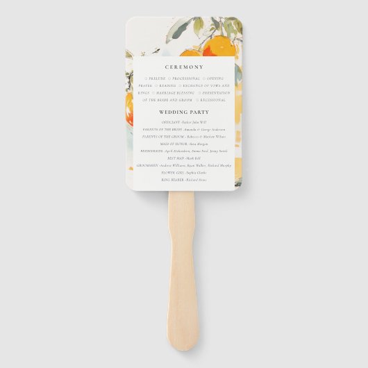 ボホ抽象芸術オレンジ庭園の結婚式プログラム ハンドファン (裏面)
