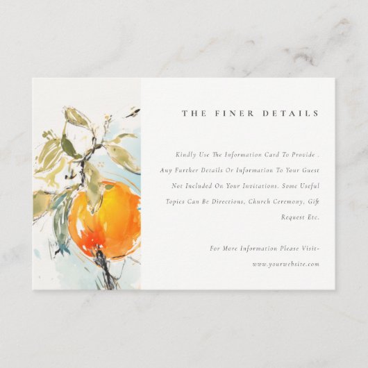 ボホ抽象芸術オレンジ庭園の結婚式詳細 エンクロージャーカード (正面)
