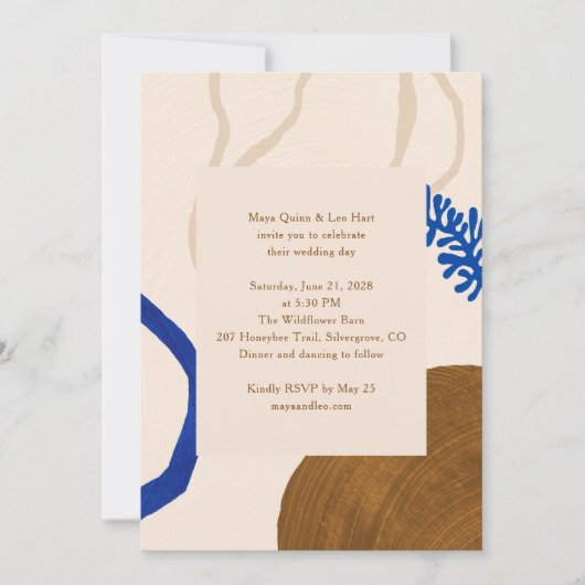 ボホ抽象芸術サマー結婚ズ自然ニュートルブルー 招待状 (正面)