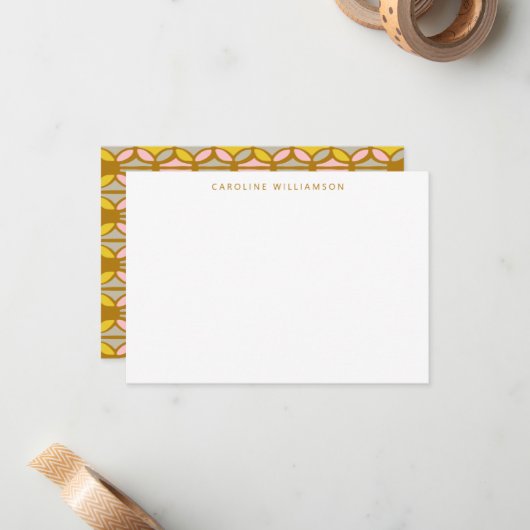 ボホ抽象芸術シェイプピンク黄名前をカスタムする ノートカード (正面/裏面インサイチュ)