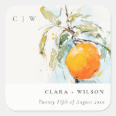 ボホ抽象芸術スケッチオレンジ庭園の結婚式 スクエアシール (正面)