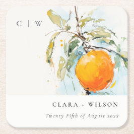 ボホ抽象芸術スケッチオレンジ庭園の結婚式 スクエアペーパーコースター