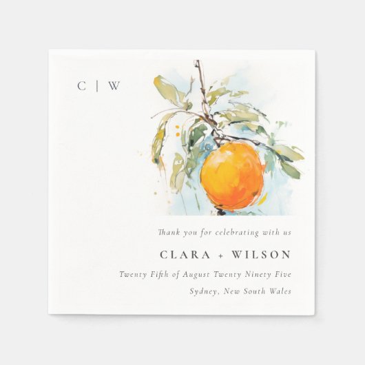 ボホ抽象芸術スケッチオレンジ庭園の結婚式 スタンダードカクテルナプキン (正面)