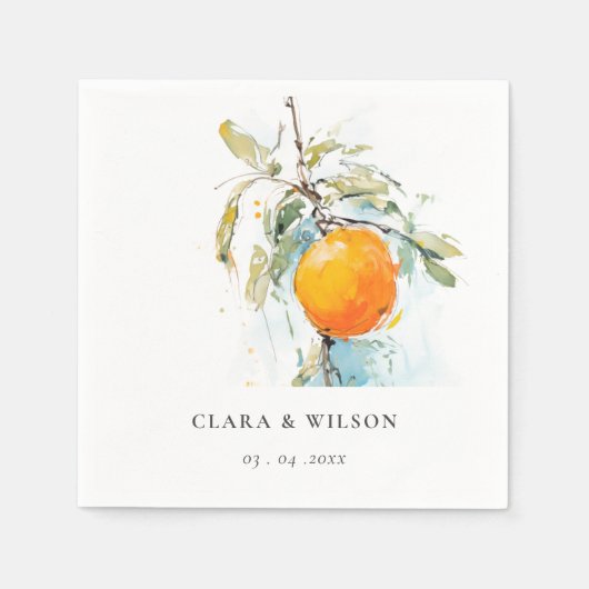 ボホ抽象芸術スケッチオレンジ庭園の結婚式 スタンダードカクテルナプキン (正面)