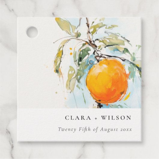 ボホ抽象芸術スケッチオレンジ庭園の結婚式 フェイバータグ (正面)