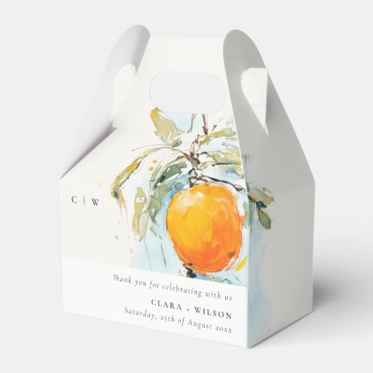 ボホ抽象芸術スケッチオレンジ庭園の結婚式 フェイバーボックス (正面サイド)