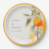 ボホ抽象芸術スケッチオレンジ庭園の結婚式 ペーパープレート (正面)