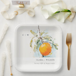 ボホ抽象芸術スケッチオレンジ庭園の結婚式 ペーパープレート