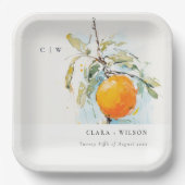 ボホ抽象芸術スケッチオレンジ庭園の結婚式 ペーパープレート (正面)