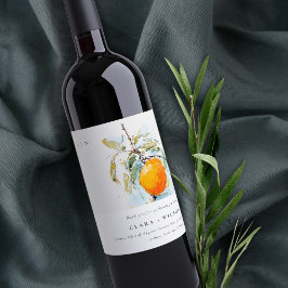 ボホ抽象芸術スケッチオレンジ庭園の結婚式 ワインラベル